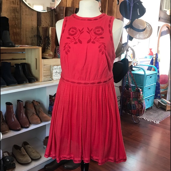 Free People Dresses & Skirts - Free People Embroidered Red Mini Dress Size 8